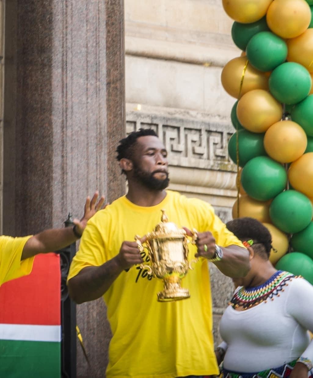 Rugby trophy celebration