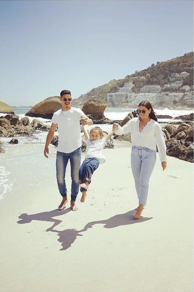 Family beach walk